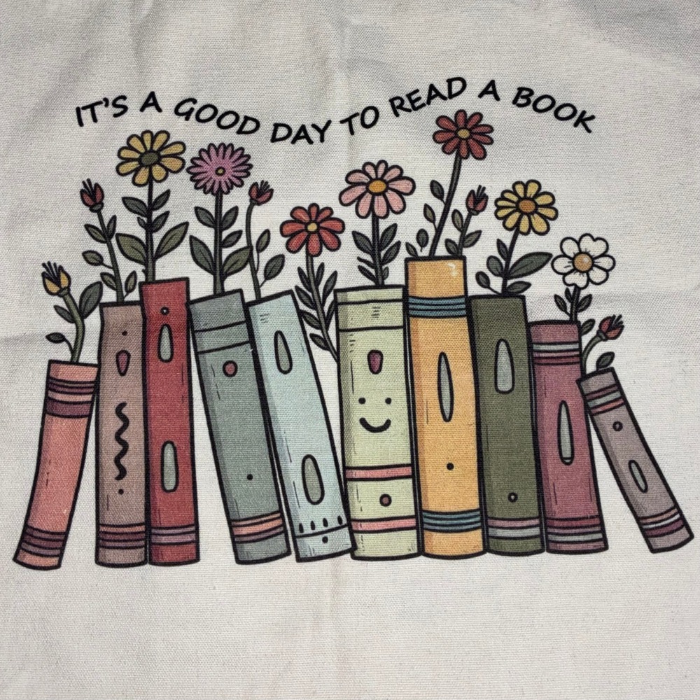 I Wish I Had Shelf Control Book Floral Canvas Tote Bag Cream Graphic - Picture 4 of 6